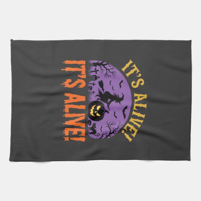 Halloween Witch Jack O Lantern It's Alive Kitchen Towel (Horizontal)