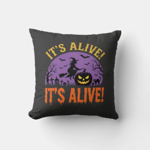 Halloween Witch Jack O Lantern It's Alive Throw Pillow