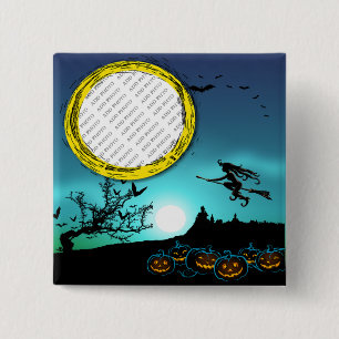 Halloween Witch, Jack o' Lanterns, Photo Frame 2 Inch Square Button