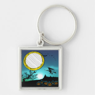 Halloween Witch, Jack o' Lanterns, Photo Frame Keychain