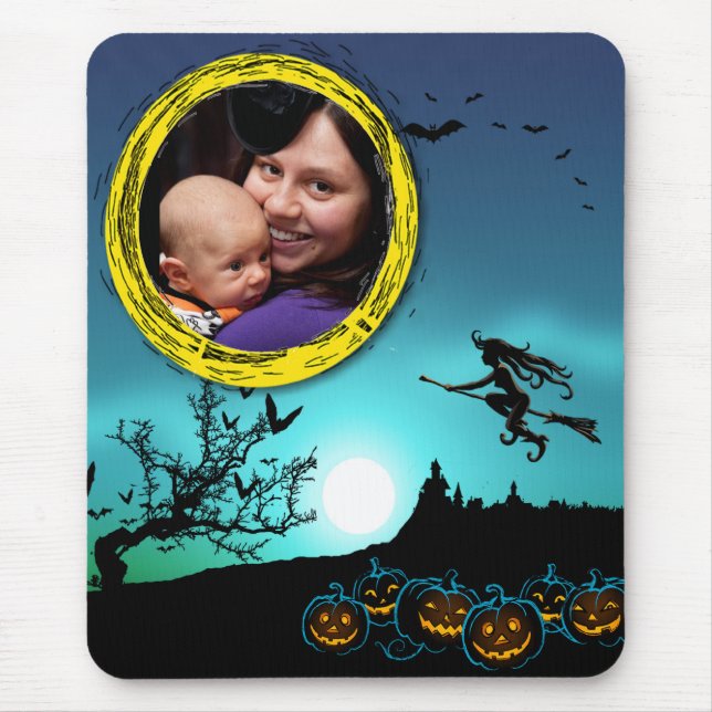 Halloween Witch, Jack o' Lanterns, Photo Frame Mouse Pad (Front)
