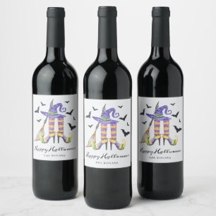 Halloween Witch Legs and Hat Wine Label