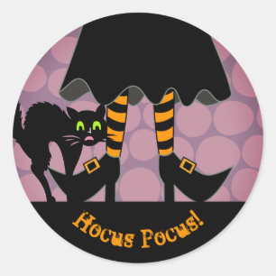 Halloween Witch Legs Black Cat Hocus Pocus! Classic Round Sticker