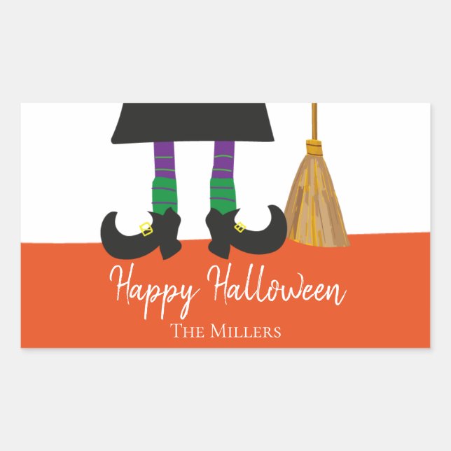 Halloween Witch Legs & Broom Personalized Sticker (Front)