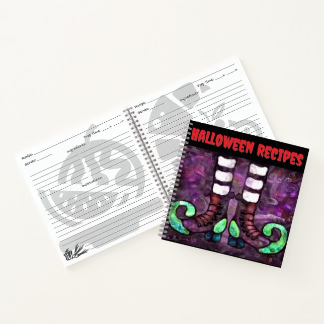 Halloween Witch Lives Here Boots Purple Recipe Notebook (Inside)