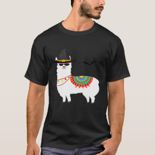 Halloween Witch Llama Alpaca Bats Costume T-Shirt