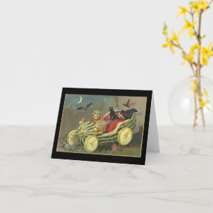 Halloween Witch Melon Race Car Vintage Card