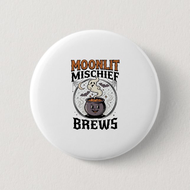 Halloween Witch Moon Mischief 2 Inch Round Button (Front)