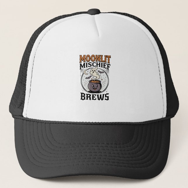 Halloween Witch Moon Mischief Trucker Hat (Front)