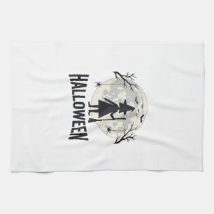 Halloween Witch Moon Vintage Engraving Design_1 Kitchen Towel