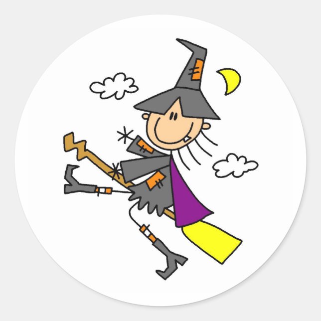 Halloween Witch on Broom Classic Round Sticker (Front)