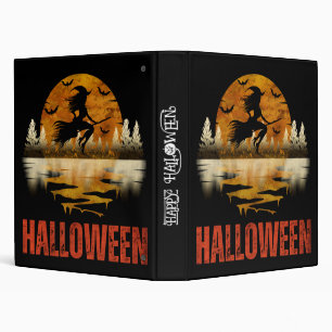 halloween witch on broom moon bats binder