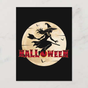Halloween Witch On Broom Postcard