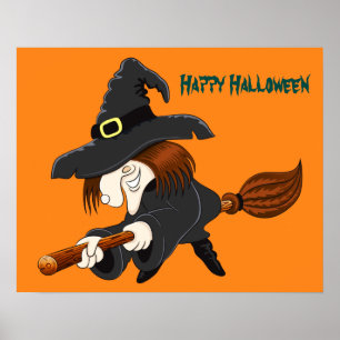 Halloween Witch on broom Poster