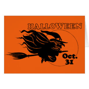 Halloween Witch on Broomstick Fun Greeting Card