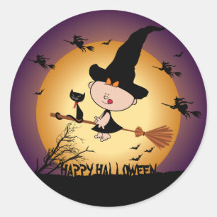 Halloween Witch on Broomstick Sticker
