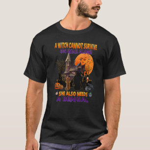 Halloween Witch On Wine And Bengal Cat Costume T-Shirt