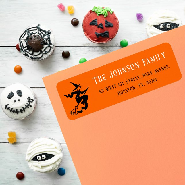 Halloween Witch Orange Party Adresse de retour (Halloween Witch Orange Party Mail Return Address Label)