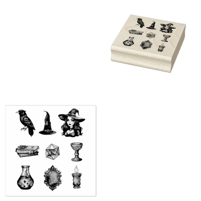 halloween witch Pack Vintage  Rubber Stamp (Stamped)