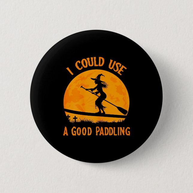 Halloween Witch Paddleboarder Sup Standup Paddling 2 Inch Round Button (Front)