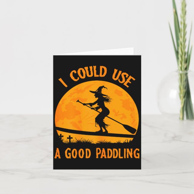 Halloween Witch Paddleboarder Sup Standup Paddling Card (Front)