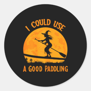 Halloween Witch Paddleboarder Sup Standup Paddling Classic Round Sticker