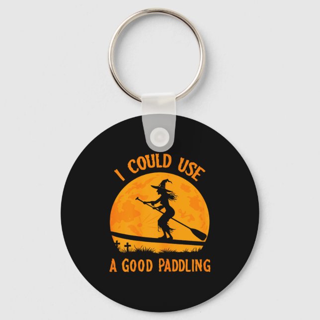 Halloween Witch Paddleboarder Sup Standup Paddling Keychain (Front)