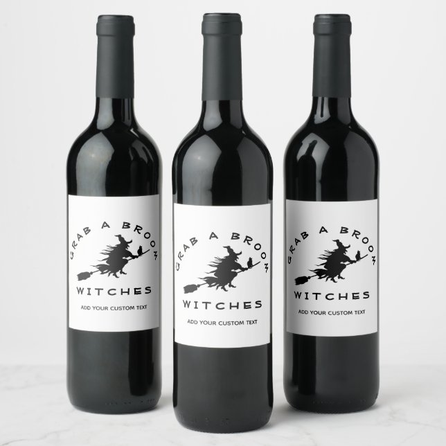 Halloween Witch Party Black White Personalized  Wine Label (Bottles)