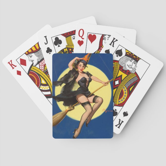 Halloween Witch Pin Up Girl Witch Playing Cards (Back)