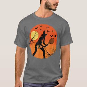 Halloween Witch Playing Tennis Sport Spooky Broom  T-Shirt