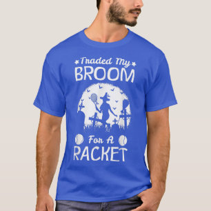 Halloween Witch Playing Tennis Sport Traded Broom T-Shirt