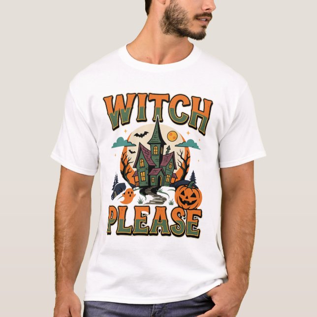 Halloween Witch Please Haunted House Retro Vector T-Shirt (Front)