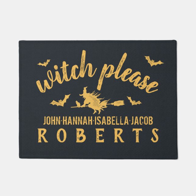 Halloween Witch Please Personalized Rustic Bats Doormat (Front)