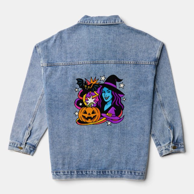 Halloween witch pop art denim jacket, colourful co jacket (Back)