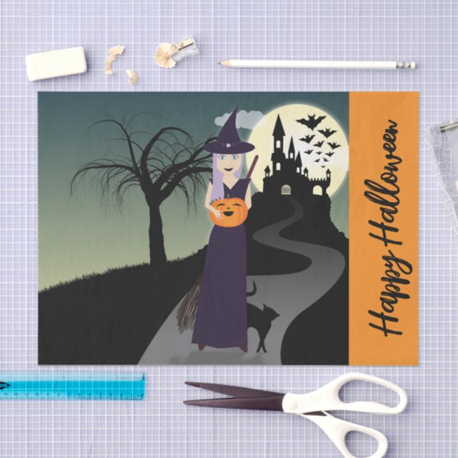 Halloween Witch Pumpkin Black cat Your text Tissue Paper (Craft)