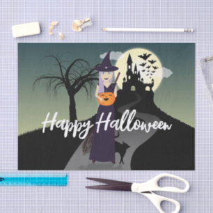 Halloween Witch Pumpkin Black cat Your text Tissue Paper