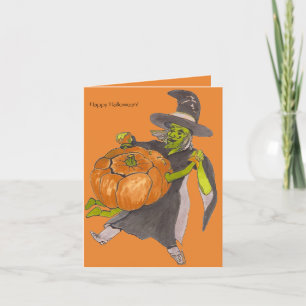 Halloween Witch Pumpkin Dance Colour Designed Card