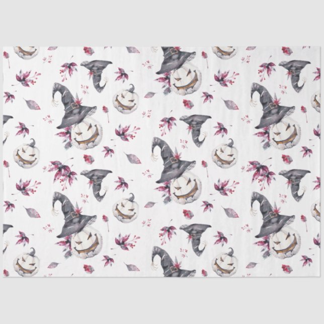 Halloween Witch Pumpkin Gift Wrapping Tissue Paper (Front)
