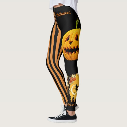 Halloween Witch Pumpkin Leggings Black Pants