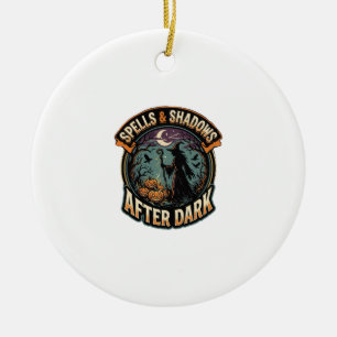Halloween Witch Pumpkin Night Ceramic Ornament