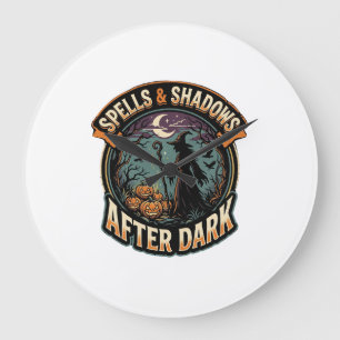 Halloween Witch Pumpkin Night Large Clock