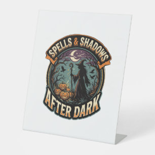 Halloween Witch Pumpkin Night Pedestal Sign