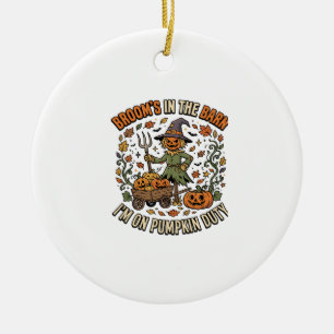 Halloween Witch Pumpkin Patch Humour Ceramic Ornament