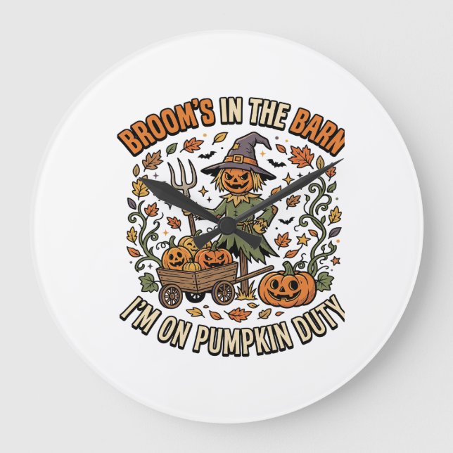 Halloween Witch Pumpkin Patch Humour Large Clock (Front)