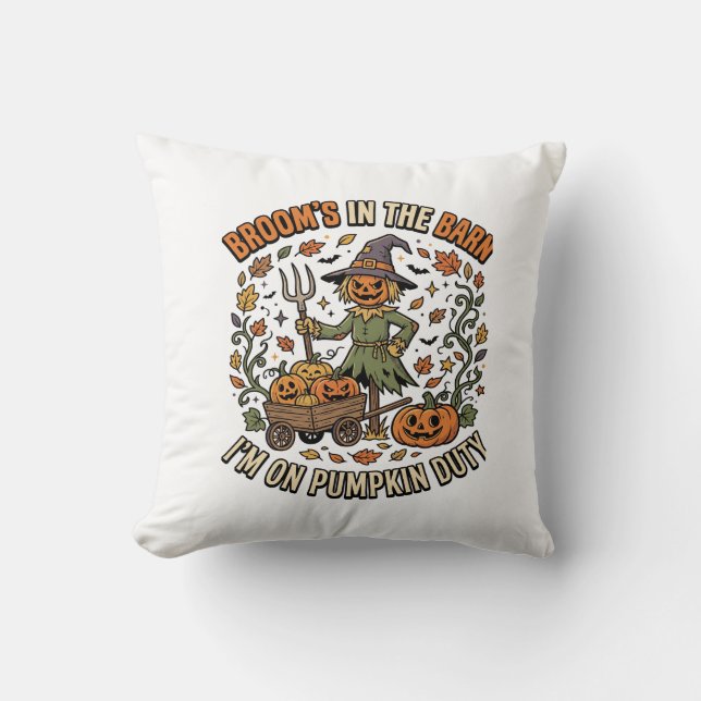 Halloween Witch Pumpkin Patch Humour Throw Pillow (Front)