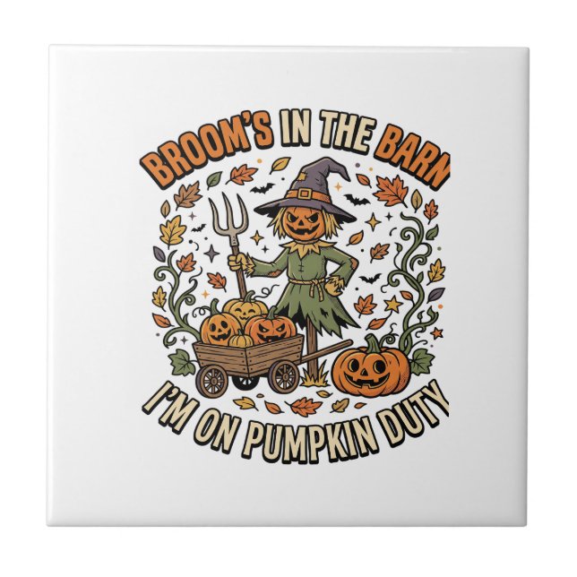 Halloween Witch Pumpkin Patch Humour Tile (Front)