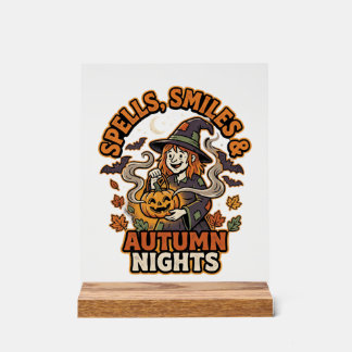 Halloween Witch Pumpkin Vibes Acrylic Sign