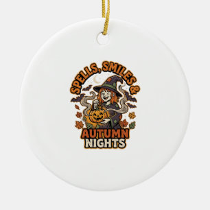 Halloween Witch Pumpkin Vibes Ceramic Ornament