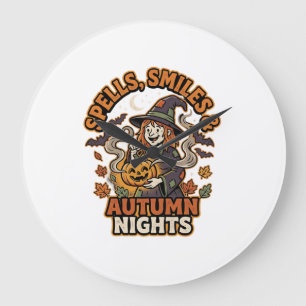 Halloween Witch Pumpkin Vibes Large Clock