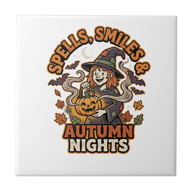 Halloween Witch Pumpkin Vibes Tile (Front)